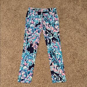 Lilly Pulitzer Navy Pink Teal Floral Straight Leg Pants